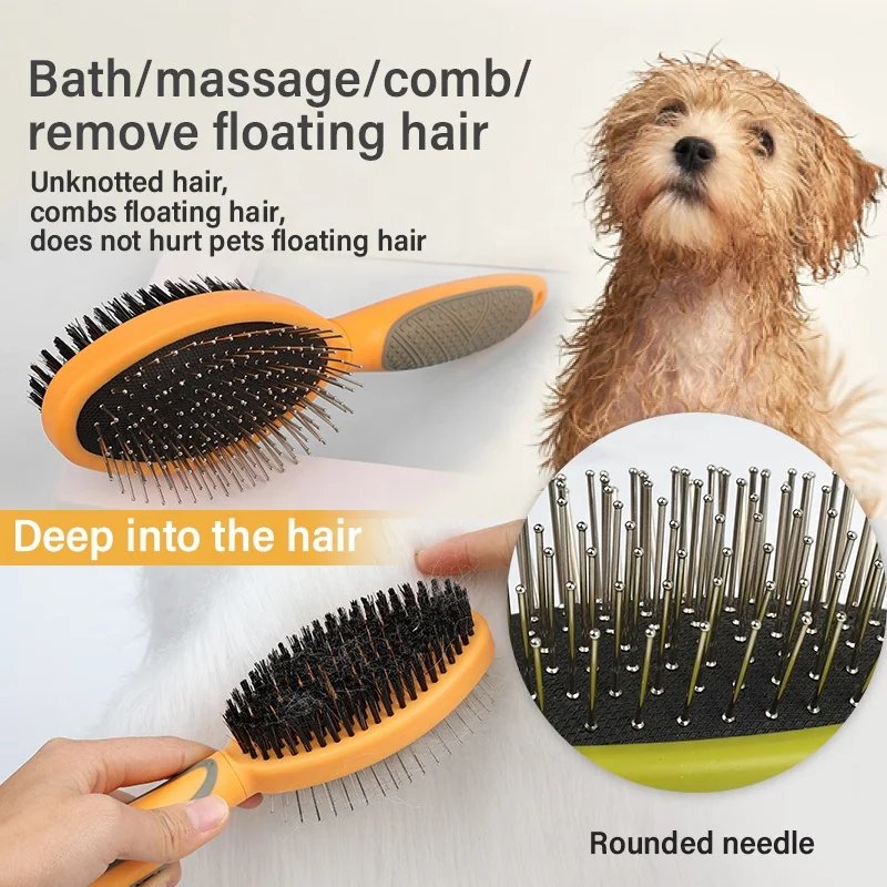 Factory Wholesale Custom Logo Double Sided Cat Massage Hair Brush Dog Pet Pin Grooming Brush