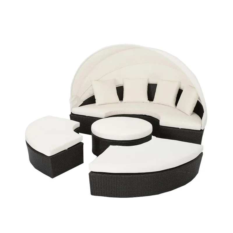 Outdoor Furniture Round Daybed Patio Rattan Set Cheap Garden Sun Bed Lounger With Shade Cover