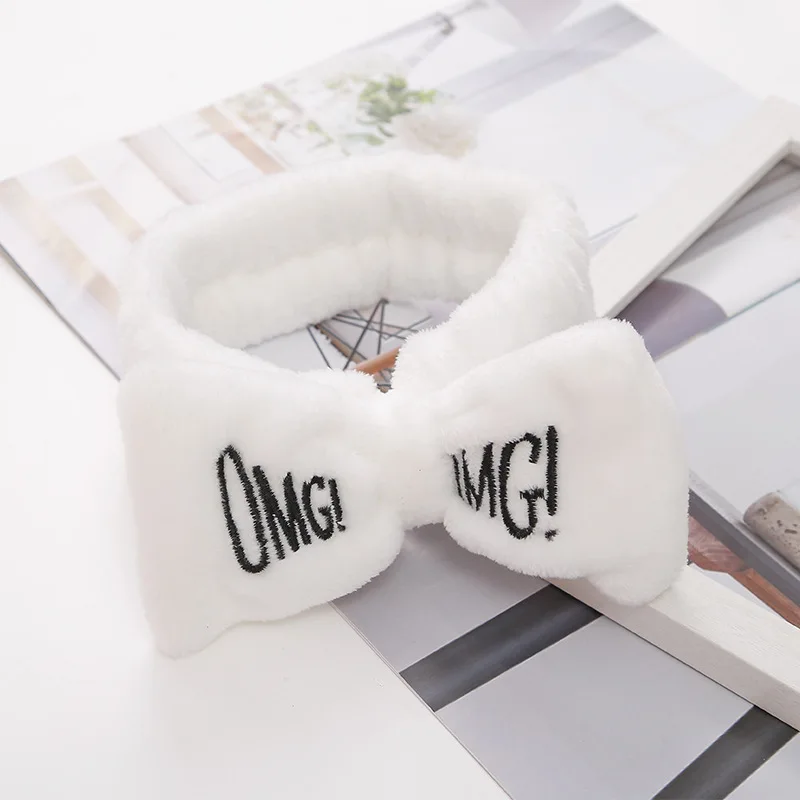 
Colorful Women Bow Hair Band Fashion OMG Letters Wash Face Headband Girls Headwear Hairbands Coral Fleece Hair Accessories 