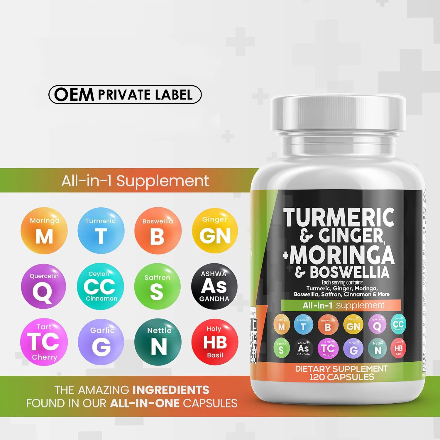 OEM Private Label Turmeric Ginger Moringa Capsules Advanced Turmeric Curcumin With Black Pepper & Ginger Supplements