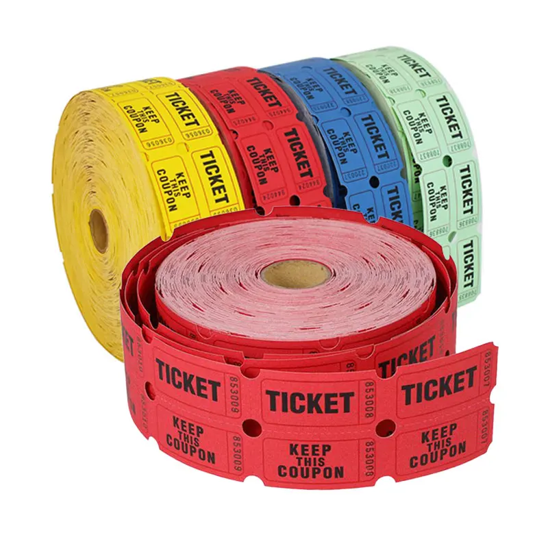 Double Roll Tickets Custom Printing Raffle Lottery Arcade Prizes Coupon Roll for Drink Event Party Prize Drawing Perforated Stub