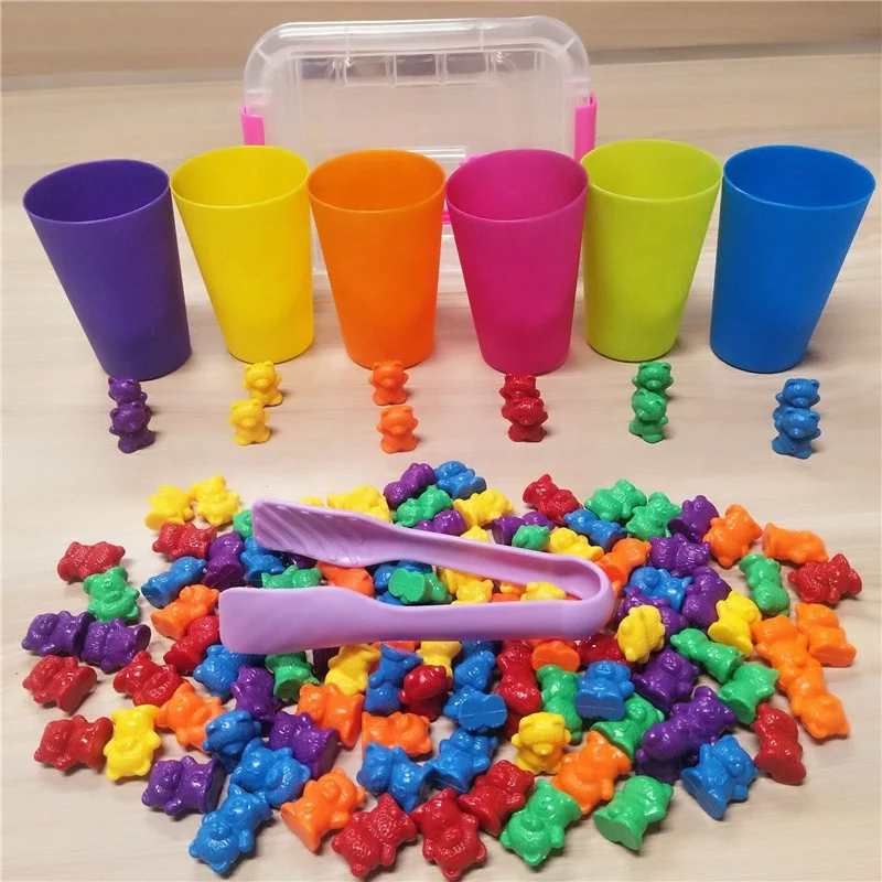 montessori toys  Plastic Colorful Counting Bears with Matching Sorting Cups