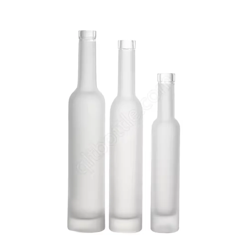 Wholesale Custom 200ml 500ml 700ml 750ml Empty Frosted Long Neck Glass Bottle for Vodka Gin Spirit Whisky with Cork