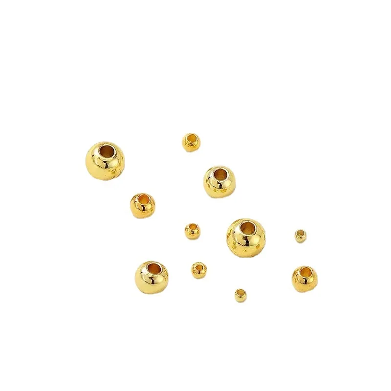 Fast Delivery 18K Real Gold Plated Brass Round Beads for DIY Bracelet Necklace Jewelry Making Accessory