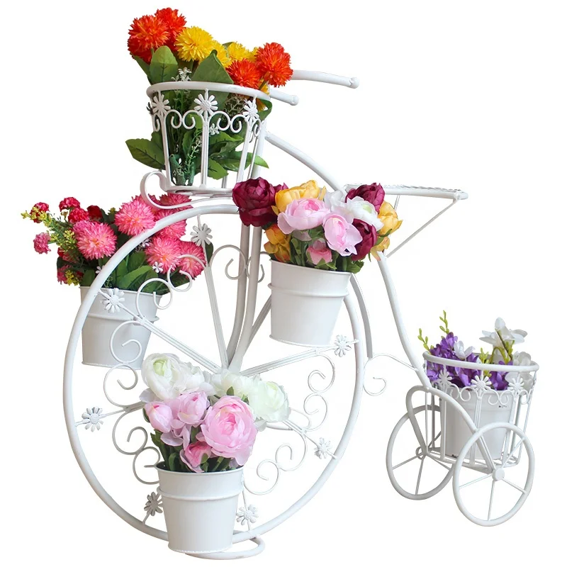 Amina Craft White Metal iron Flower bicycle pot stand For Wedding Decoration