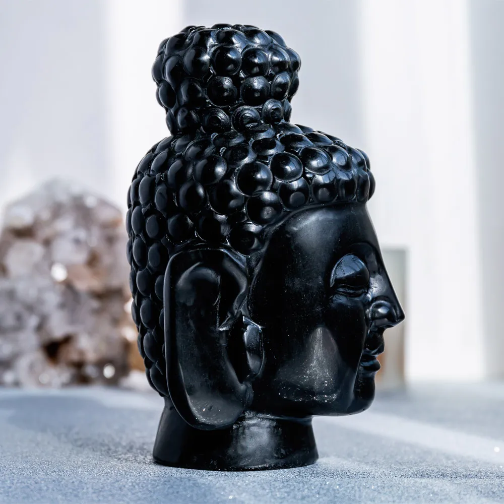 High Quality Crystal Crafts Gemstone Golden Obsidian Buddha Head Skulls Natural Crystal Stone