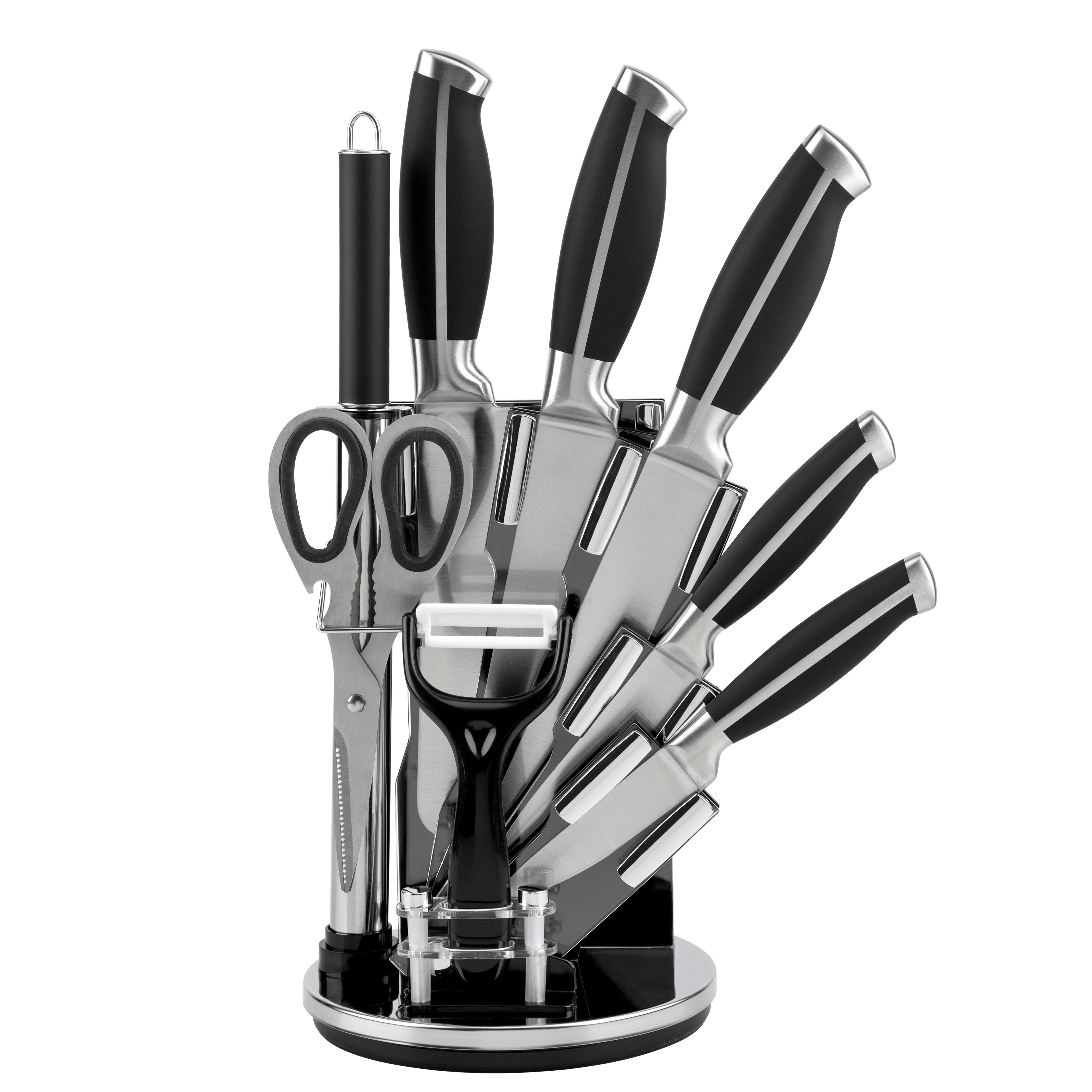 Professional Chef Knife Set Premium 9 PCS Stainless Steel Hollow Handle Kitchen Knives with Acrylic Stand Laser Logo