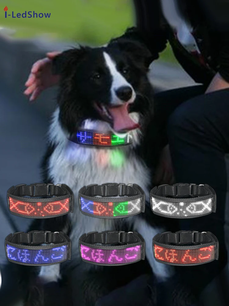 LED Light Up Dog Collar Pet Accessories Wireless APP Customized Luminous LED rechargeable collars harnesses and leashes with LED