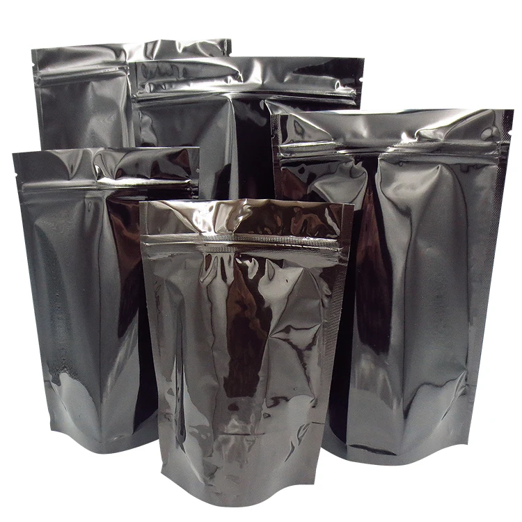 Custom Matte/Glossy Black Doypack Foil Mylar Food Packaging Stand up Zip Lock Bag