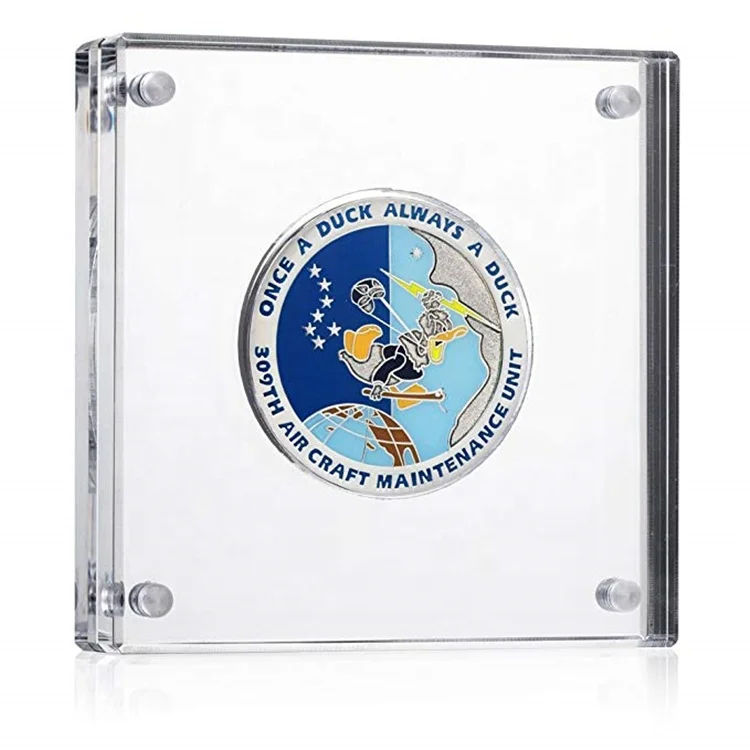 Shiny Polishing  Acrylic Magnet Coin Display Stand laser logo acrylic souvenir coin display board