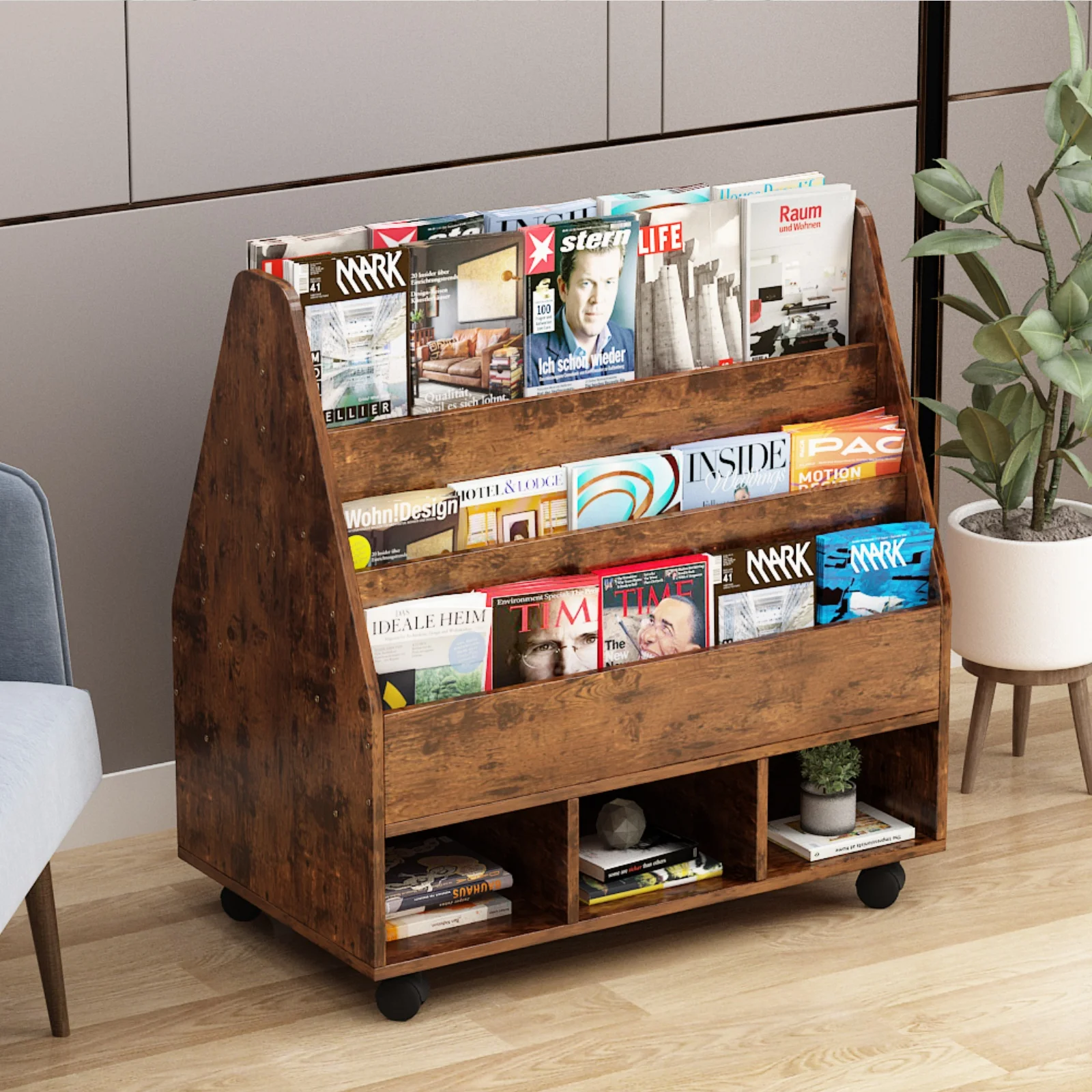 YQ FOREVER Kids Bookshelf Magazine Rack Newspaper Holder Display Book Rack Wooden Bookcase