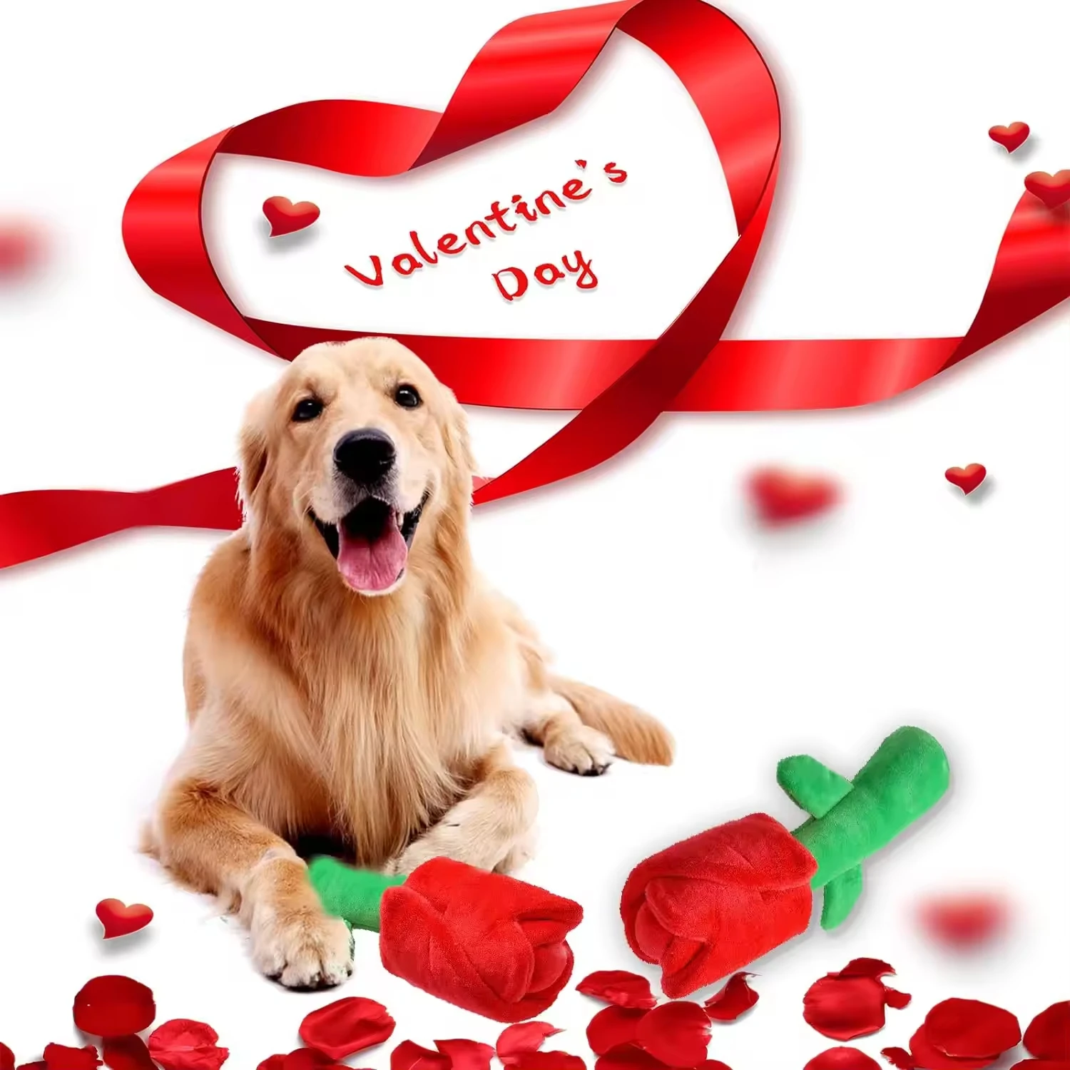 Wholesale Custom Fashion Romantic Red Rose Gifts Durable Puzzle Squeaky Crinkle Valentine Dog Toy