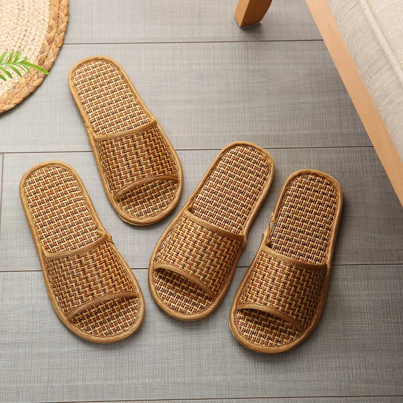 Bamboo Summer Slippers For Women  Woven Rattan Straw Mat Slippers Indoor Home Linen Summer Slides Slippers