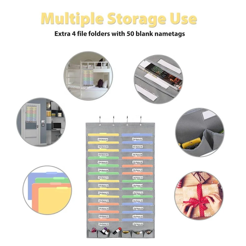 Foldable Oxford Fabric Hanging File & Folder Holder -Best Organizer Includes: 24 Large Deep Pockets
