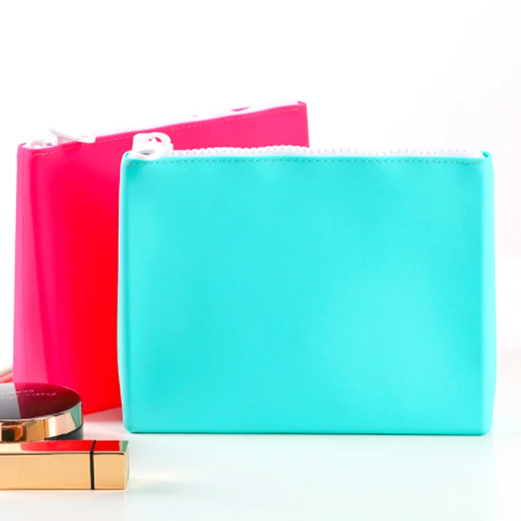 Custom logo design eco-friendly zip lock bag lovely women ladies silicone makeup bag for girl