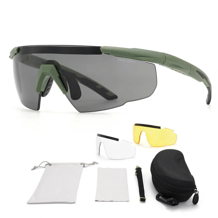 Tactical Glasses CS Game Shooting Goggles 3 Lens 2.4mm thickness  Set outdoor sport googles Black  Eyewear Shooting Glasses