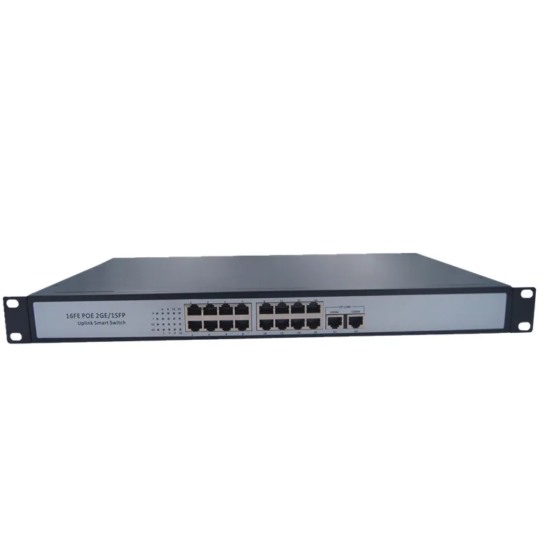 Professional CCTV rack 16 Port 260W POE 10/100Mbps and 2 port10/100/1000Mbps Uplink POE Switch monitoring system