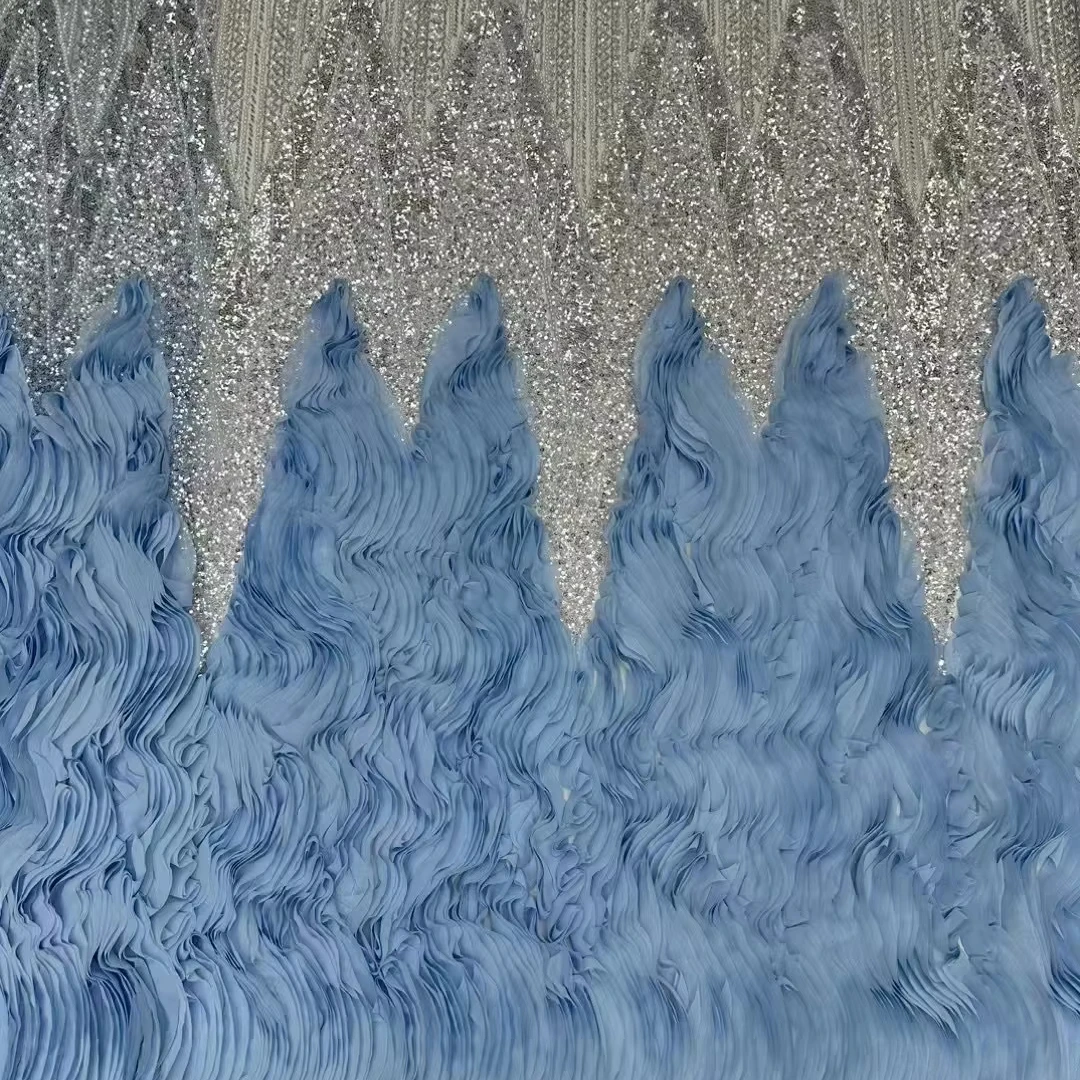 ZSY New fashion Dubai fabric 3D flowers embroidery lace fabric french flowers Middle East Muslim Arabian wedding dress