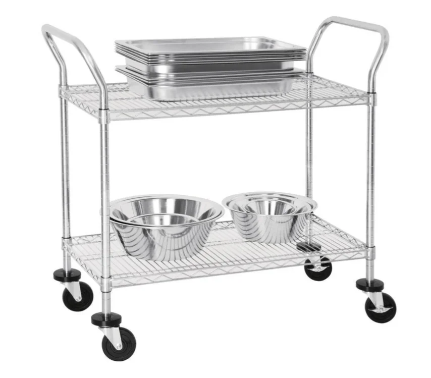 Chrome 2 Tier Wire Trolley Wire Mesh Shelving Wire Shelving With Wheels