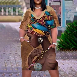 Летнее свободное платье для женщин с V-образным вырезом и 3D принтом богемное Повседневное средней длины большого размера готическим африканской