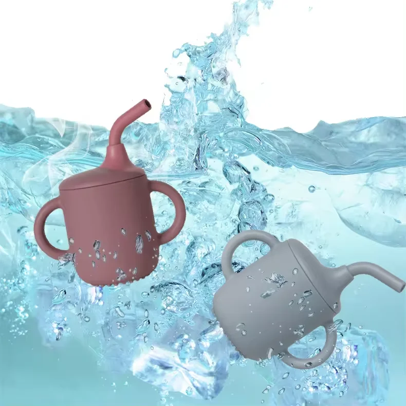 3 in 1 Silicone cups with lids and straw drinking leak proof anti slip 180ml baby water cup
