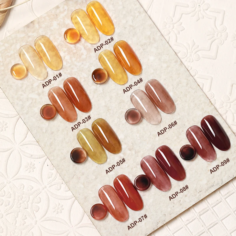 ADP Jelly Crystal Gel Nail Polish Translucent Fall Autumn Set Red Coral Orange Grey Amber Brown 9 Colors Girlfriend Gift