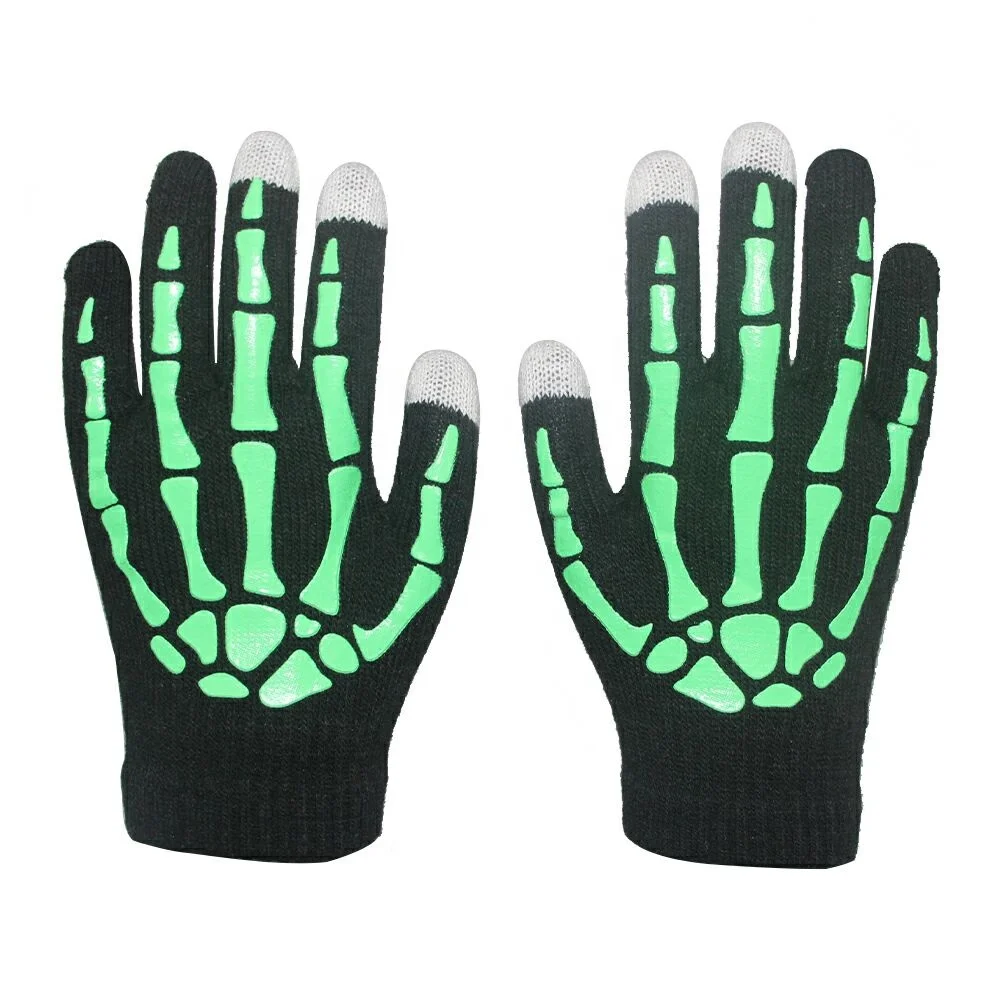Fashion Men Women Touch Screen Gloves Winter Knitted Luminous bone Acrylic Gloves for Halloween