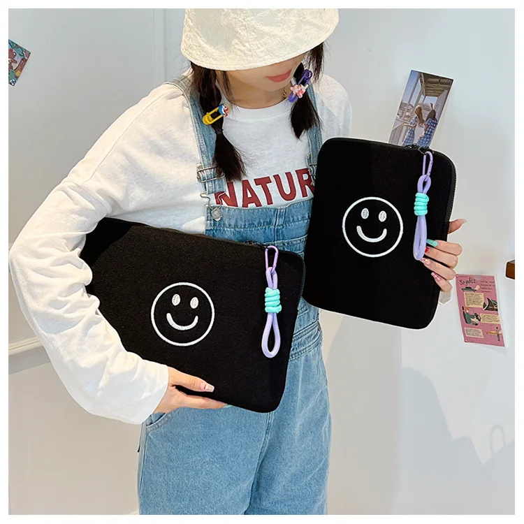Custom Soft Mesh Laptop Protector Portable Sling Hook Handle Laptop Bag 11'/13' Cute Smile Embroidery Laptop Sleeve Case