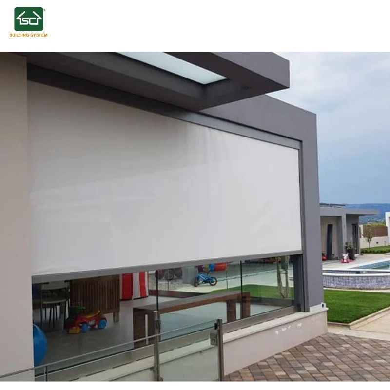 CE Approved Modern Electric Zip Screen Shading System Fabric Roller Blinds French Windows Vertical Style Built-In Outdoor Space
