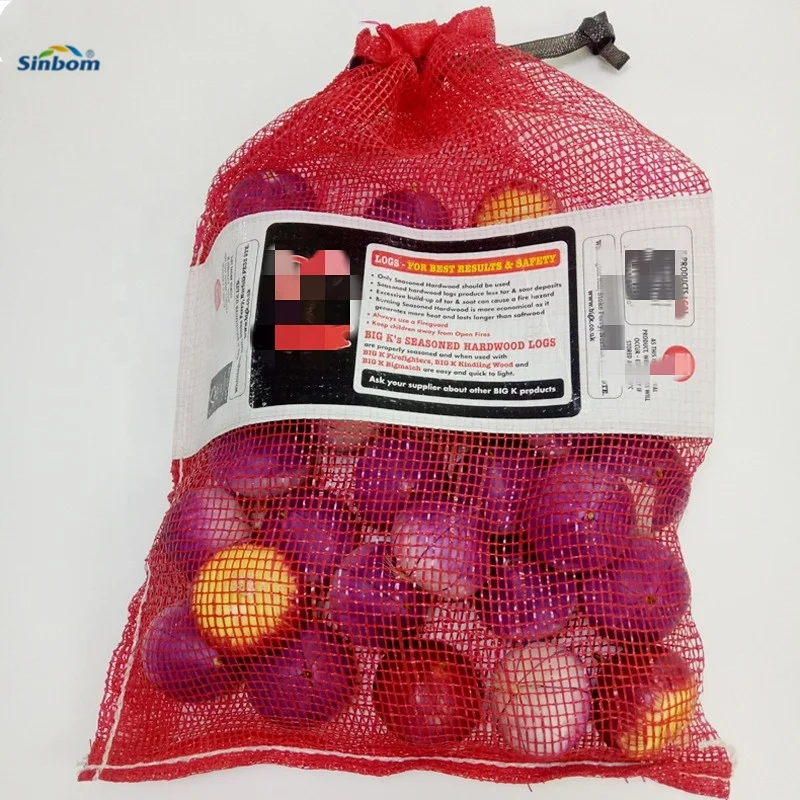 Small white plastic leno net onion sack fruit mesh bags with draw string