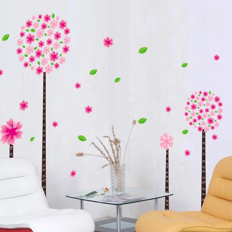 Special Price Big Pink Flower Removable PVC Decorative Flower wall Sticker for Home decor