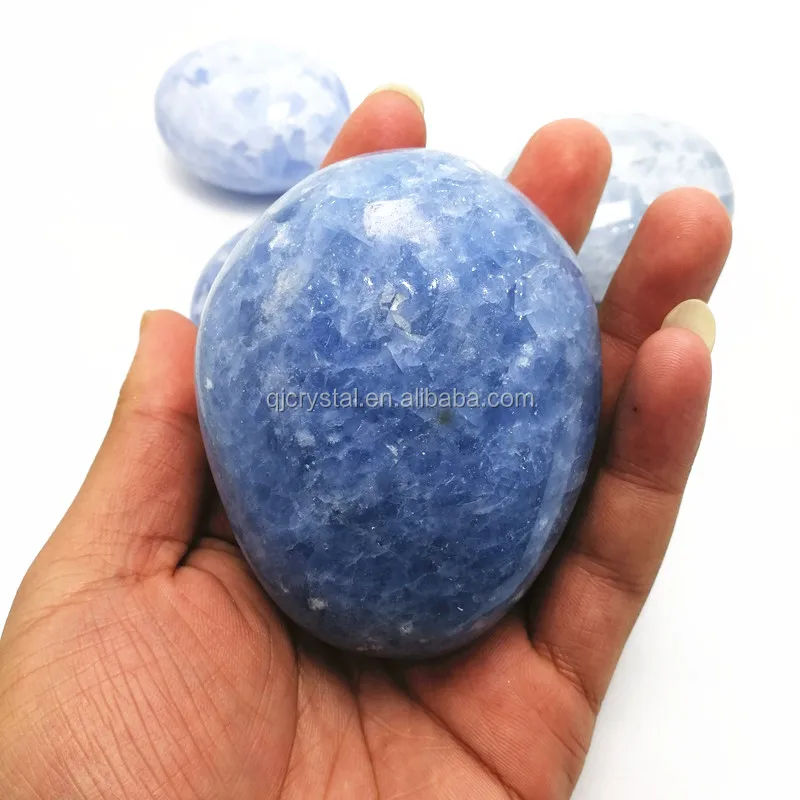 Wholesale Price blue calcite Quartz Crystal  Carving Healing Palm Stone Gifts
