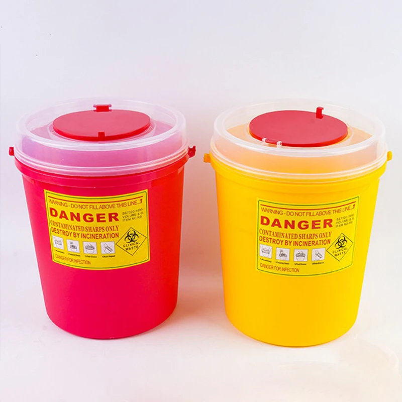 Rotating Lid Design 8litre Transparent Touchless Biohazard Needle and Syringe Disposal Medical Sharps Container With Handle