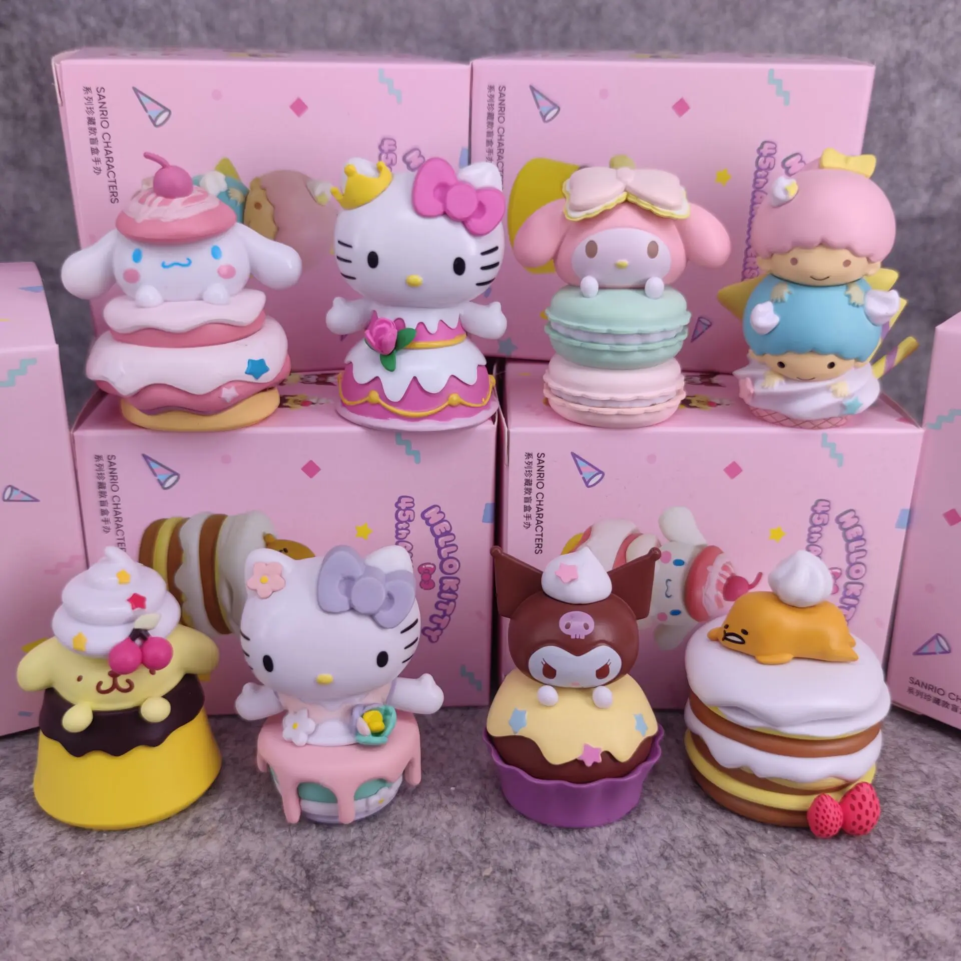 Kawaii Senrio Anime Carton PVC Figure Set Kawaii Pink Hallokitty KT HK Cat Desk Car Figure Cute Ornament Toy Cake Accessories
