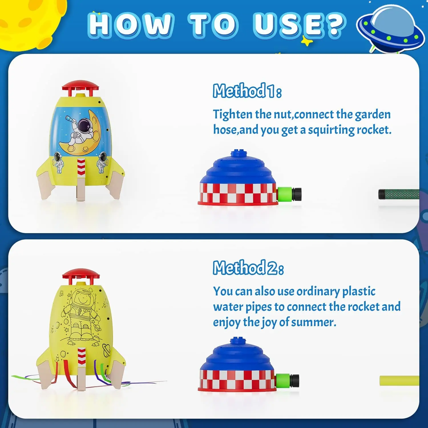 Sprinkler for Kids Rocket Water Toys Launcher Attaches to Garden Hose Splashing Fun Toys for 3 4 5 6 7 8 9 10 Year Old Boys Girl