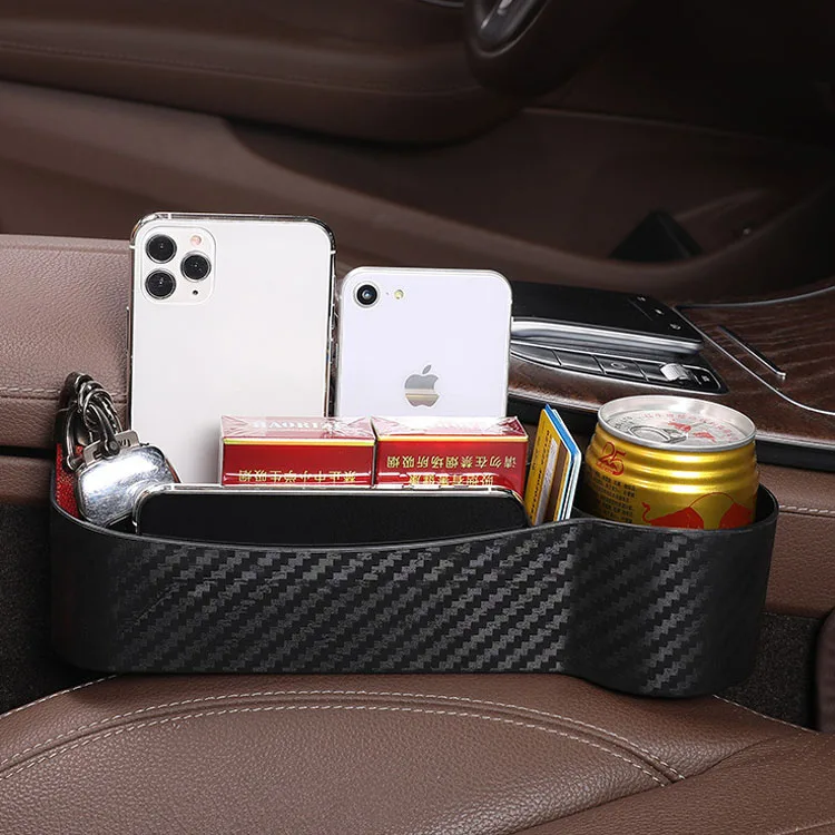 Universal size carbon fiber car seat gap filler organizer with large cup holder