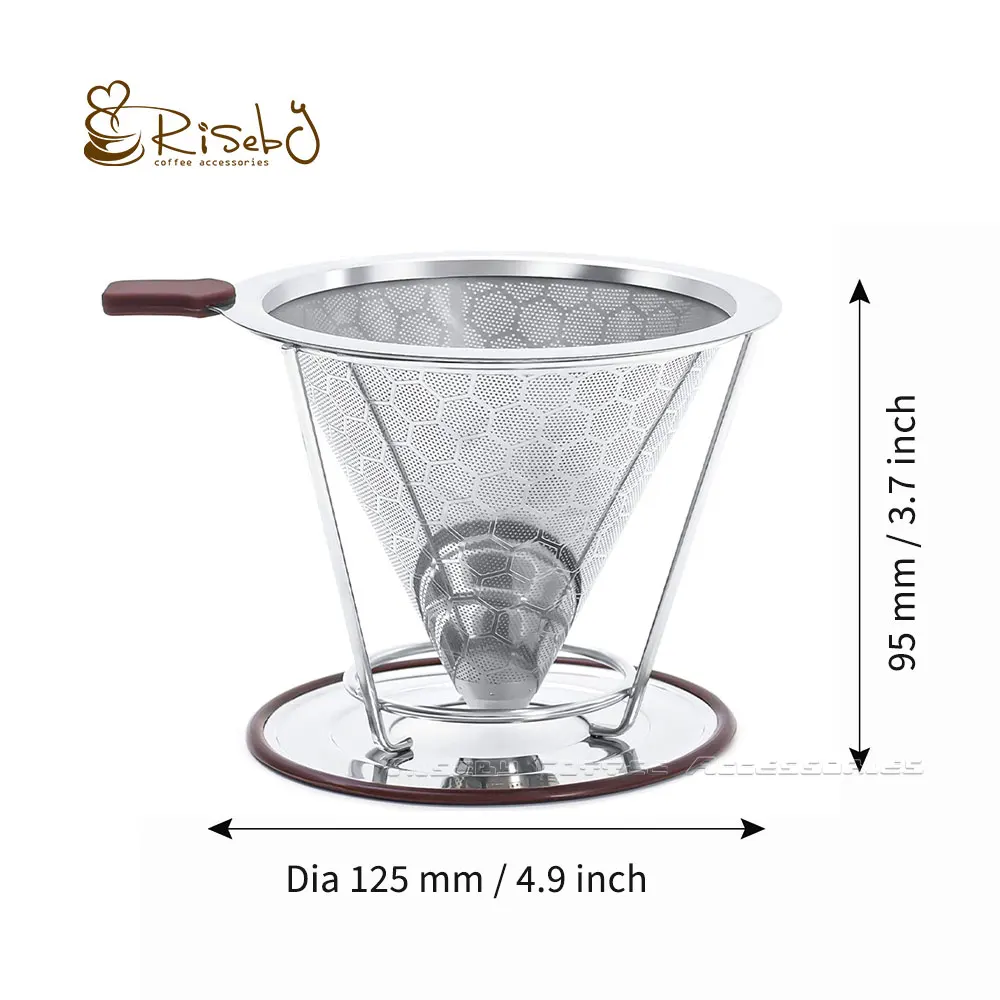 Honeycomb Double Layer Stainless Steel Coffee Funnel Dripper Pour Over Metal Mesh Strainer Reusable Cone Coffee Filter
