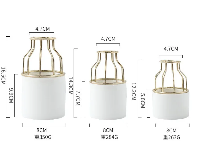 
Flower Vases Small Nordic Plant Modern Clear Cheap Decoration Gold Wedding Metal + Ceramic Flower Vases For Home Decor 