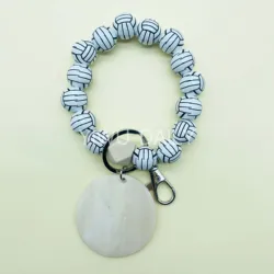 Custom Baseball Sporty Wristlet Key Ring Wood Disc Rugby Football Basketball Wooden Beaded Bracelet keychain