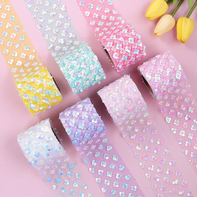 Wholesale Fashion colorful ribbon glitter Hair Accessories Sequin Ribbon For Clothing Dress Girls Hair decorations