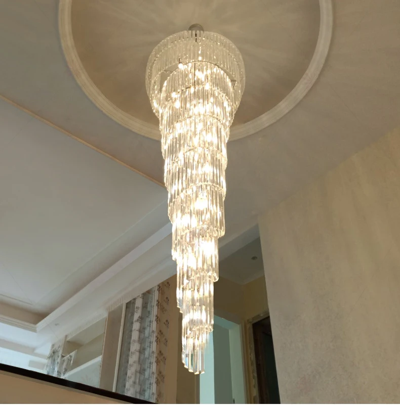 Classic gold modern hang lamp large luxury chandelier hotel villa big crystal light long spiral staircase chandelier