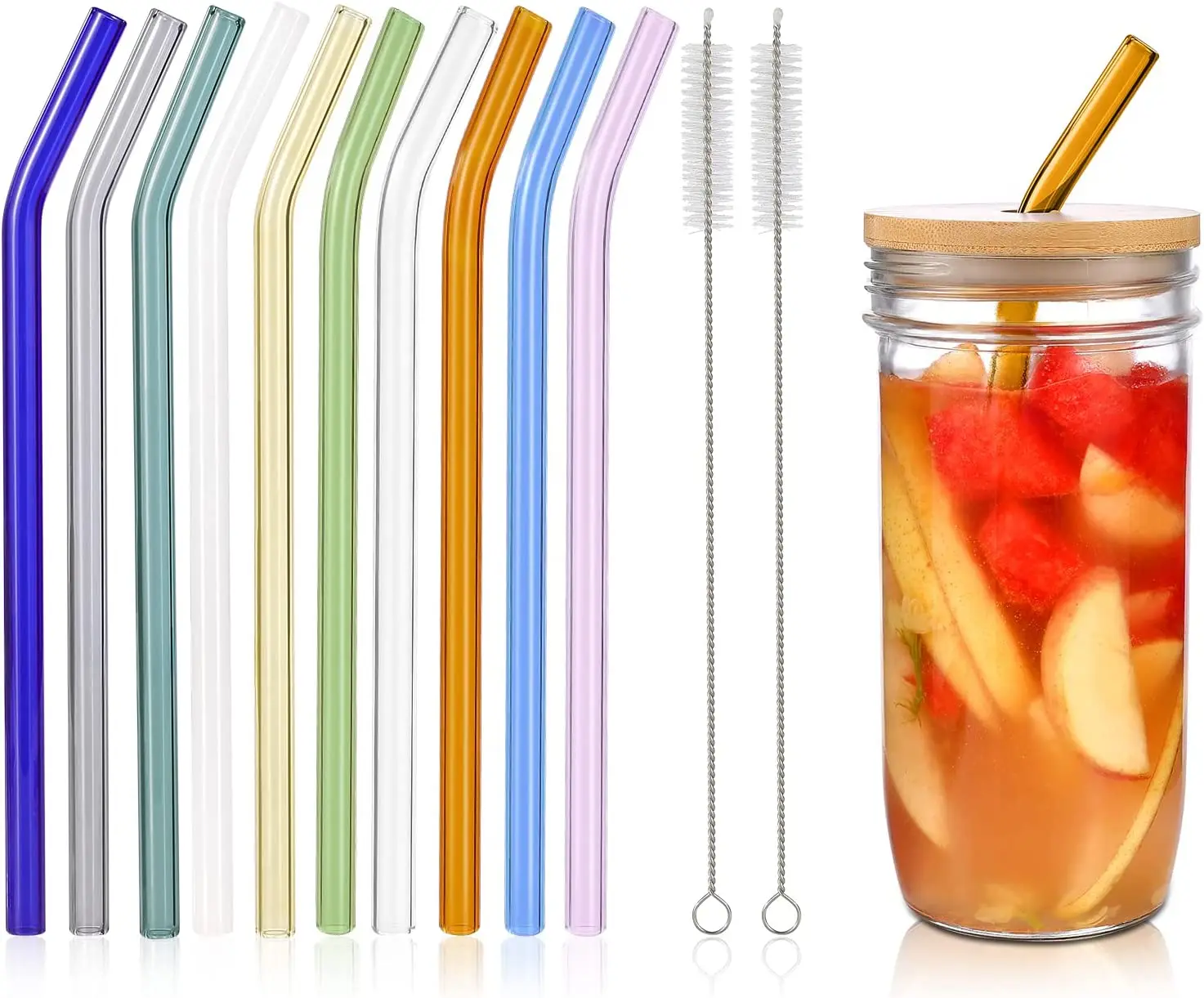 Colorful Glass Straws Smoothies Tea Juice shakes Cocktail Glass charm Reusable  Eco Friendly Bent straight Glass Drinking Straws