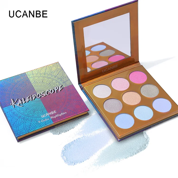 
UCANBE 9 color rainbow high disc eye shadow repair powder nose shadow lift High Gloss Pink Blush three in one make-up tray 