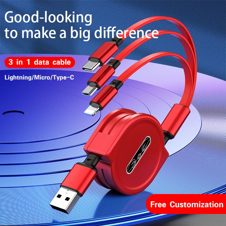 Micro usb charger cable retractable charger 3 in 1 usb data cables 2.4a fast charging cable