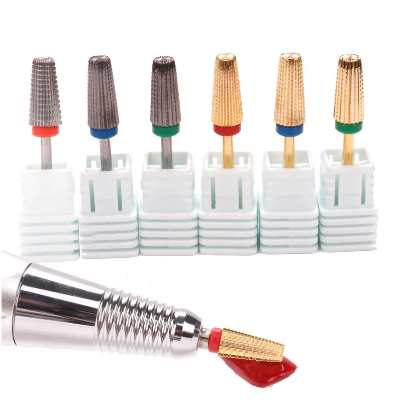 Stainless Steel Manicure Gold Tungsten Alloy Carbide Nail Drill Bit Foot Cuticle Clean  Burr Electric Nail Bits