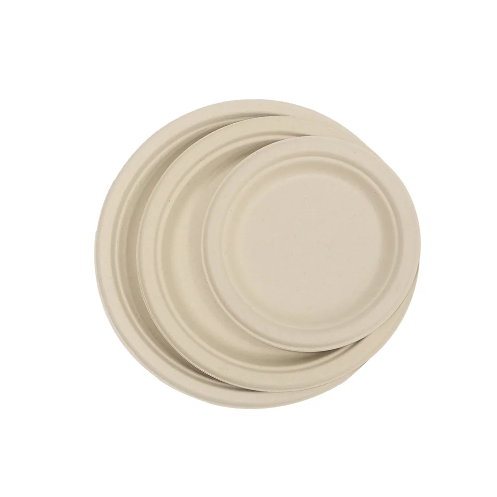 Customized compostable bagasse Dish Eco-friendly Bagasse Tableware sugarcane Pulp dessert round Cake paper plate Dish