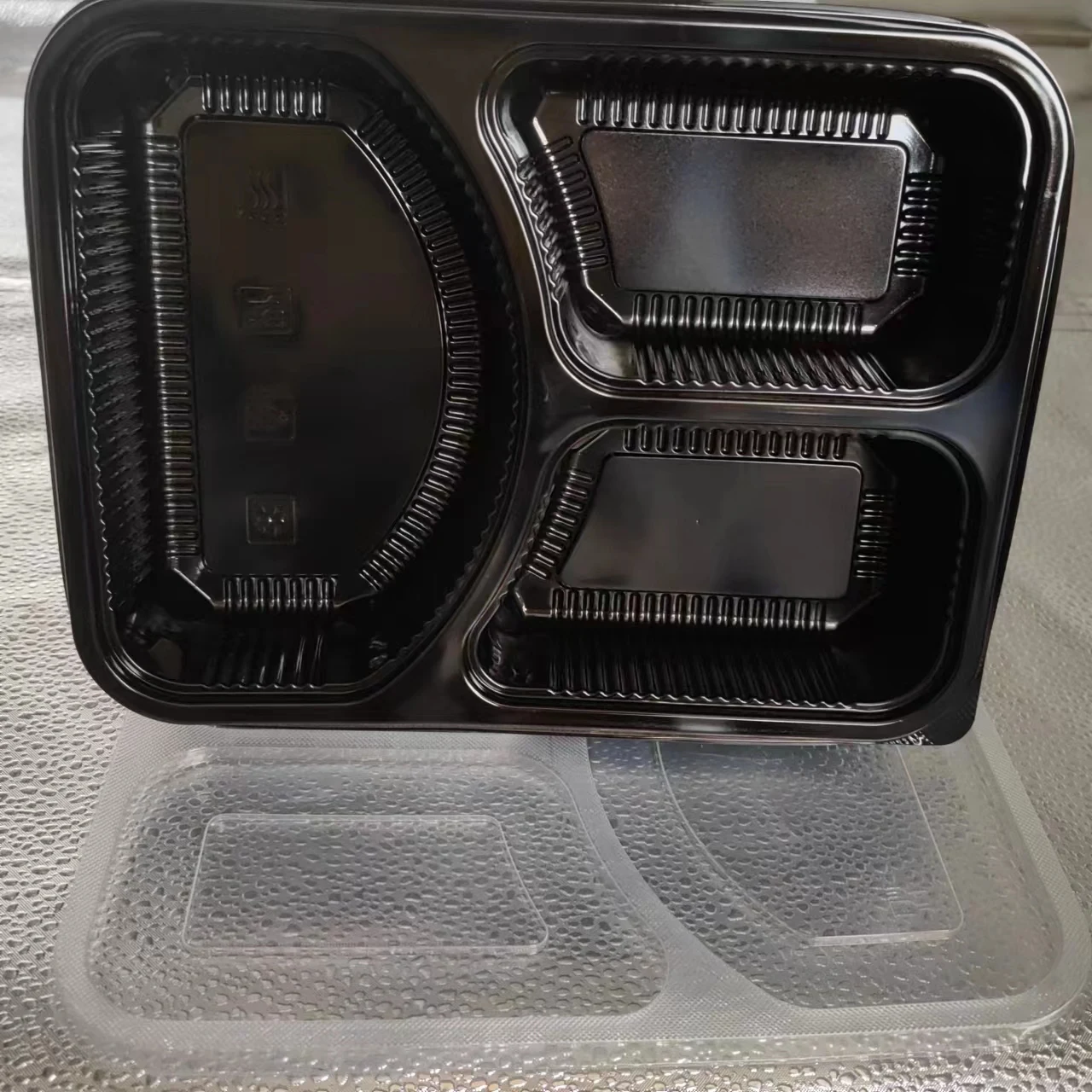 3 compartment black Microwavable Plastic Food Container Pp With Lid Disposable Lunch Meal Prep Box Takeaway Food Containers