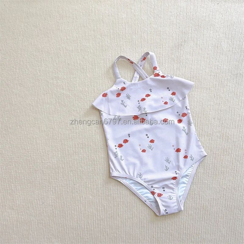 Toddler Bathing Suit Girl Clothes Baby Swimwear Ruffle Edge Open Back Hot Spring Kids Sling Swimsuit