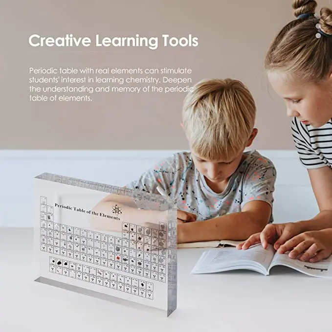 The periodic table of chemical elements With Real Elements Inside Acrylic Display Racks For Students Teachers Gifts