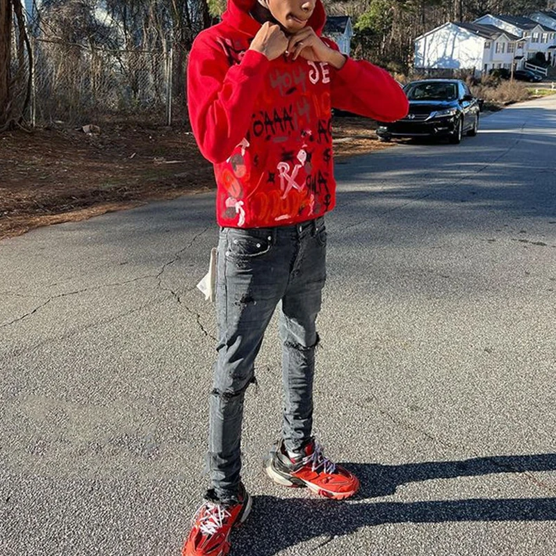 YYSY Custom Logo Streetwear Hip Hop Graffiti All Print Hoodies Men No Pocket Cut Edge Hoodie Manufacturer